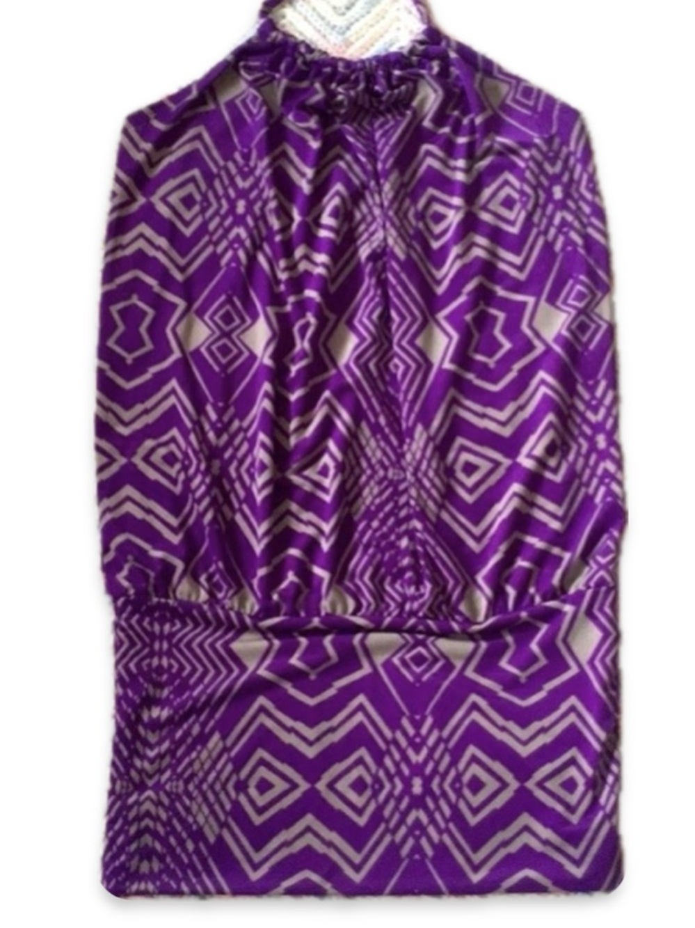 Seductions Geometric Halter Top Mini Dress Violet Cream Open Back Flattering S